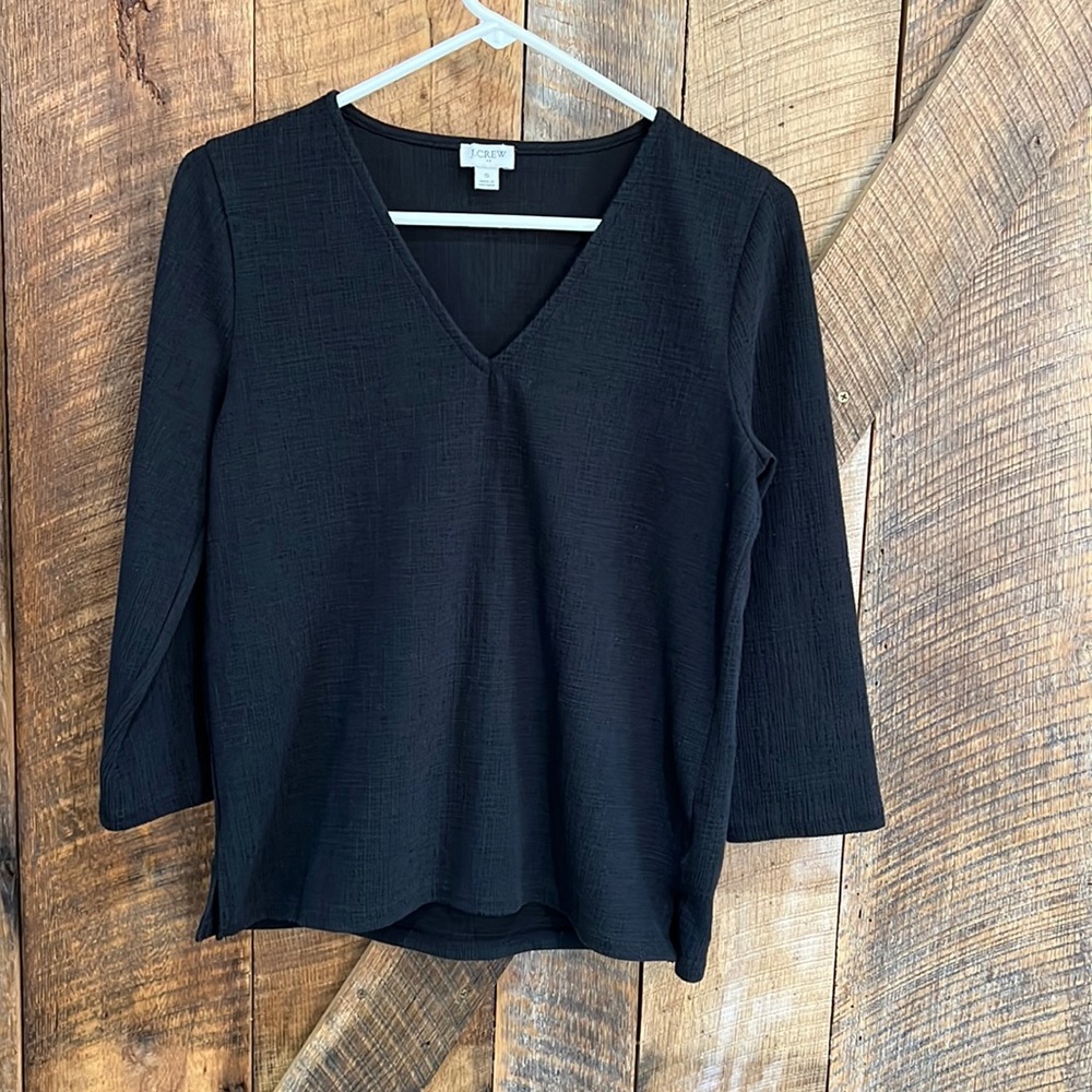 J. Crew Womens Black 3/4-sleeve V-neck Textured Knit Top